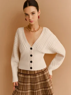 V-Neck Cinched Waist Twist Button Cardigan