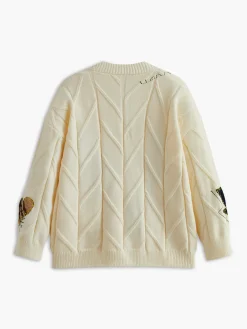 V-Neck Colorful-Button Cable Cardigan