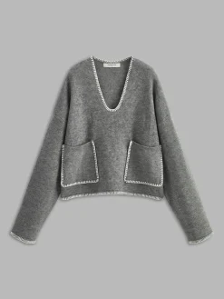V-Neck Contrast Trim Knit Top