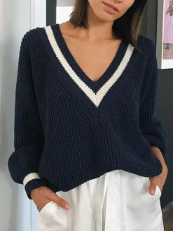 V-Neck Contrast Trim Sweater