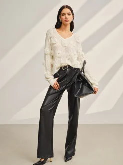 V-Neck 3D Flower Knit Top