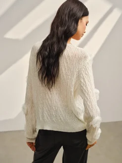 V-Neck 3D Flower Knit Top