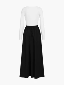 V-Neck Double Pockets Long Sleeve Long Dress