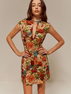 V-Neck Floral Zipper Tank Dress