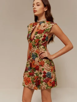 V-Neck Floral Zipper Tank Dress