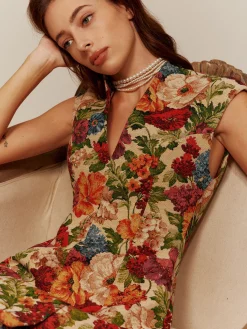 V-Neck Floral Zipper Tank Dress