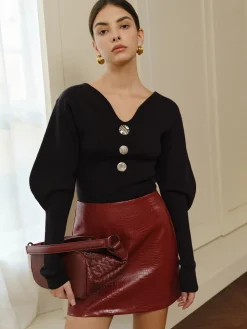 V-Neck Leg-Of Mutton Sleeve Sweater