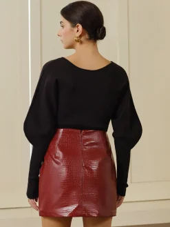 V-Neck Leg-Of Mutton Sleeve Sweater
