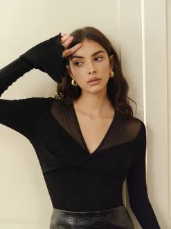 V-Neck Mesh Panel Cardigan