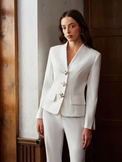 V-Neck Metal Button Petite Blazer
