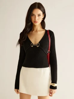 V-Neck Metal Detail Sweater