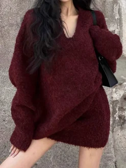 V-Neck Minky Sweater Skirt Set