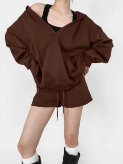 V-Neck Oversized-Pocket Hoodie