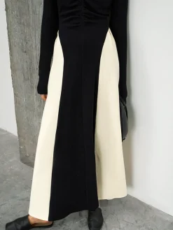 V-Neck Panel Pleated Long Dress