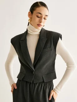 V-Neck Pinstripe Button Vest