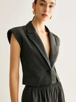 V-Neck Pinstripe Button Vest