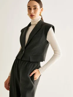 V-Neck Pinstripe Button Vest