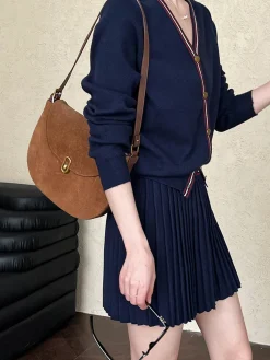 V-Neck Pleated Jersey Skirt Set