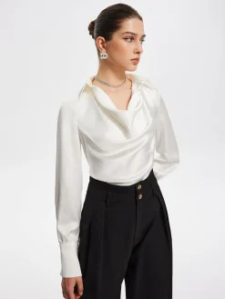 V-Neck Pleated Long Sleeve Blouse