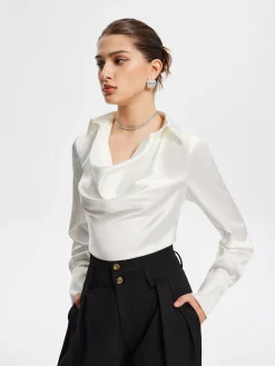 V-Neck Pleated Long Sleeve Blouse