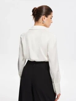 V-Neck Pleated Long Sleeve Blouse