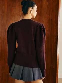 V-Neck Puff-Sleeve Cardigan