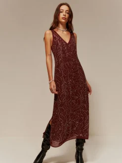 V-Neck Rhinestone Split Tank Dress