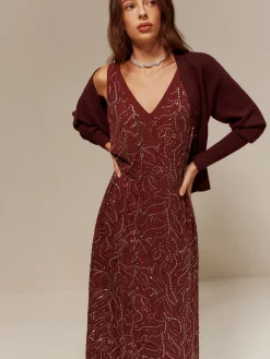 V-Neck  Rhinestone Split Tank Dress