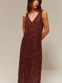 V-Neck  Rhinestone Split Tank Dress
