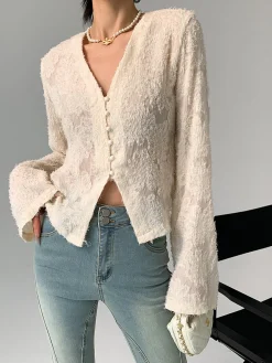V-Neck Ruffle Long Sleeve Blouse