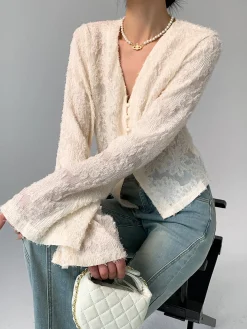 V-Neck Ruffle Long Sleeve Blouse
