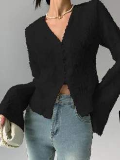 V-Neck Ruffle Long Sleeve Blouse