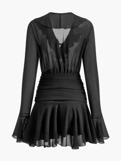 V-Neck Ruffle Pleated Chiffon Dress