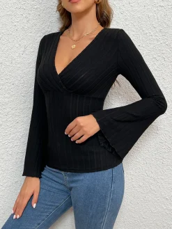 V-Neck Ruffle Slim Top