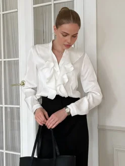 V-Neck Ruffle Thin Shirt