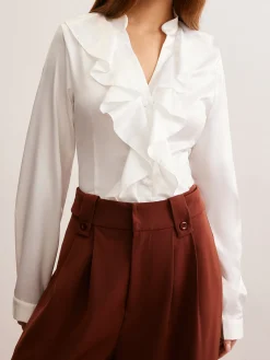V-Neck Ruffle Thin Shirt