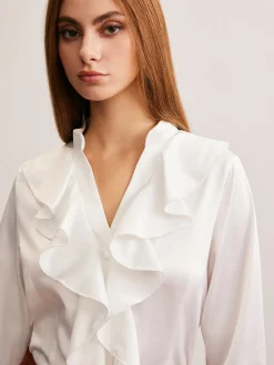 V-Neck Ruffle Thin Shirt