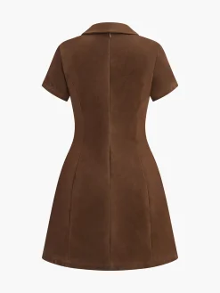 V-Neck Short Sleeve Suede Dress