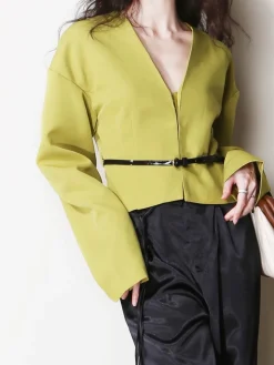 V-Neck Slim Belted Blazer
