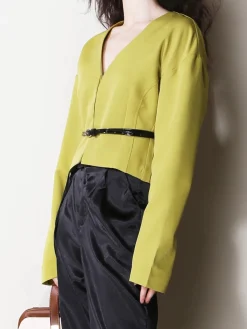 V-Neck Slim Belted Blazer