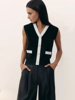 V-Neck Solid Button Knitted Vest