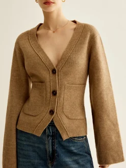 V-Neck Split Button Cardigan