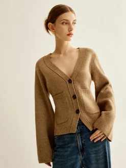 V-Neck Split Button Cardigan