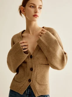 V-Neck Split Button Cardigan