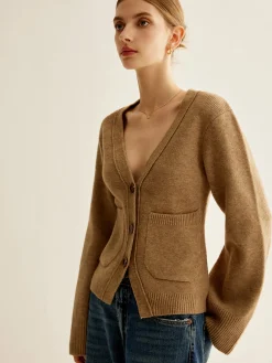 V-Neck Split Button Cardigan