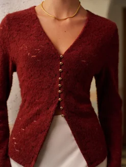 V-Neck Split Lace Blouse