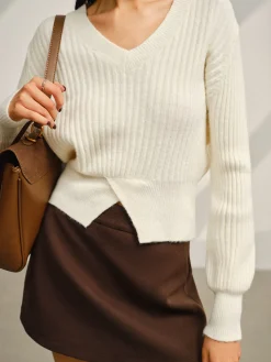 V-Neck Split Short Sweater