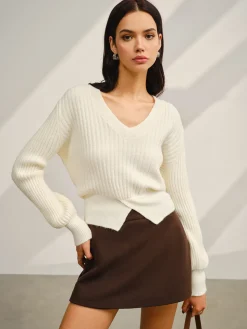 V-Neck Split Short Sweater