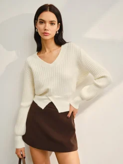 V-Neck Split Short Sweater