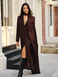 V-Neck Split Trench Coat With Scarf